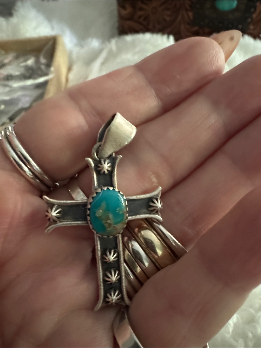 Whitewater Turquoise Cross Pendant Necklace - Silver 925  Women’s Jewelry